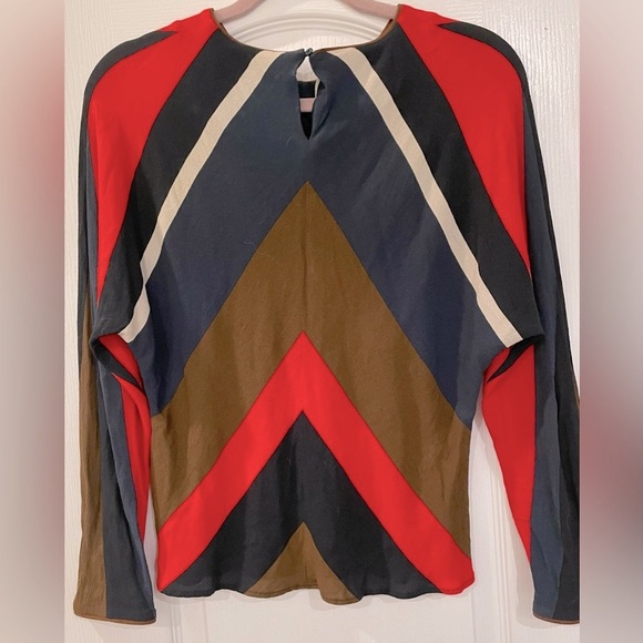 ZARA Multicolor Chevron Blouse - Red, Navy Blue, Brown cropped - Picture 5 of 7